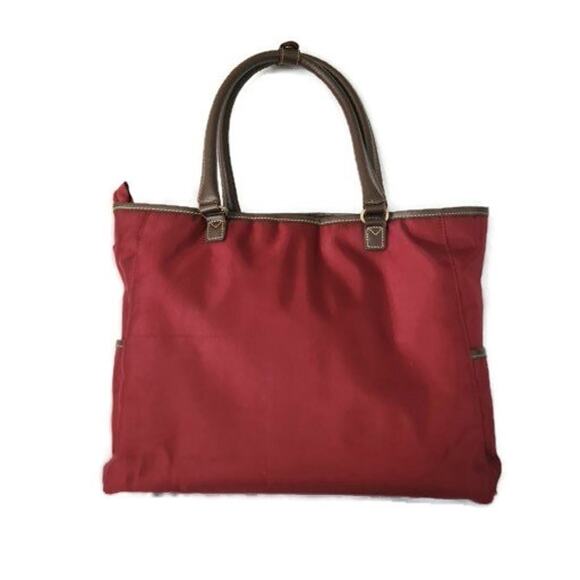 Chaps Women's Large Burgundy Nylon Shoulder Tote Laptop Bag - Picture 2 of 5